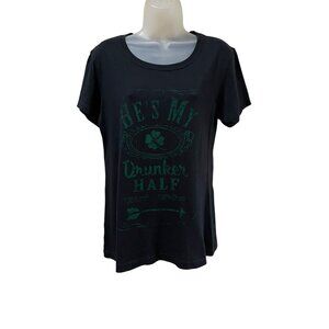 Hes My Drunker Half Graphic T-Shirt XL Black Green Cotton Blend Womens Humor Tee